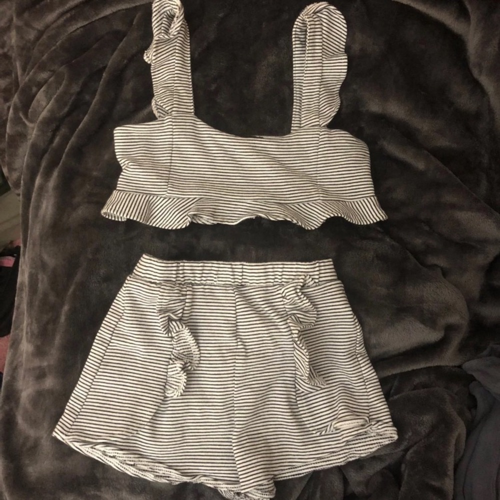 Two piece navy and white set